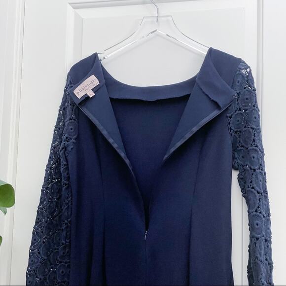 Philosophy Lace Long Sleeve Dress Navy 10 - Picture 4 of 6